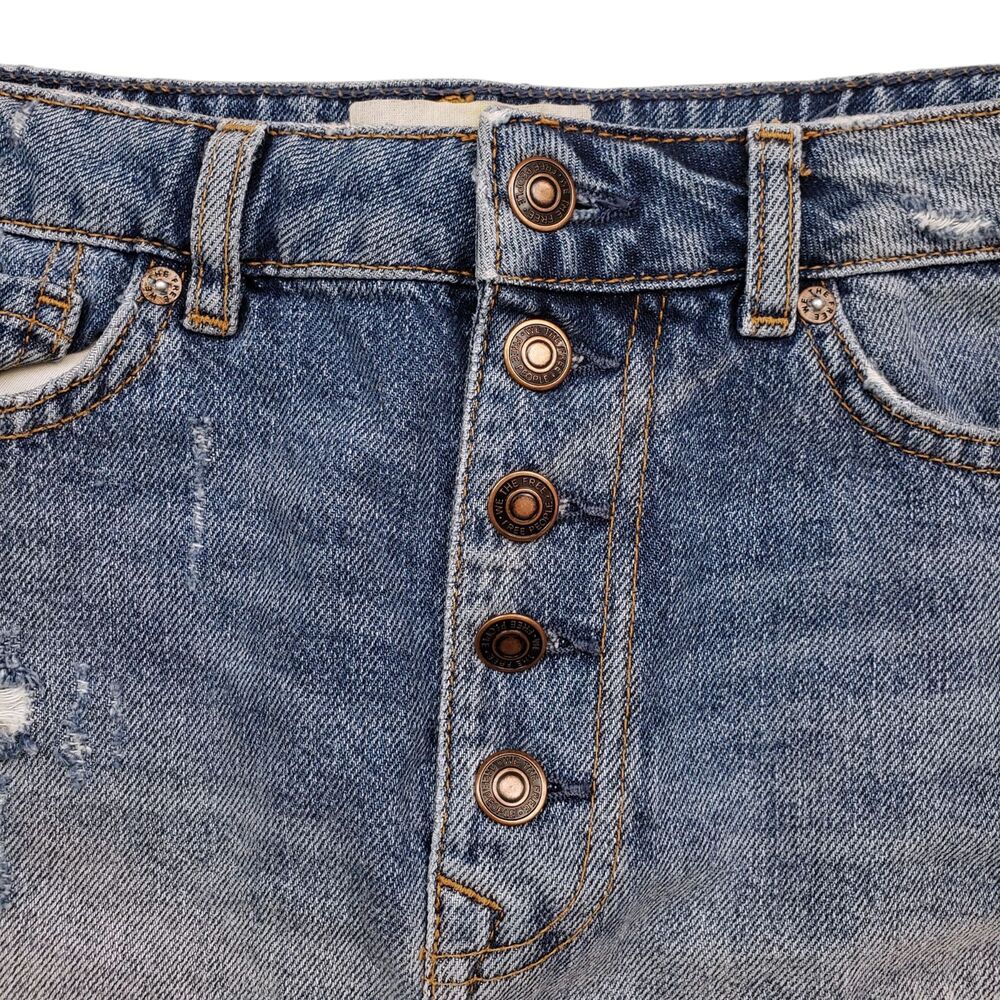 Free People We The Free Mini Jean Skirt Womens 27 Denim Distressed Button Fly - Picture 6 of 10
